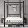 Classic Canopy Bed, Black Finished Metal Frame & Top Ball Finials Details, Full