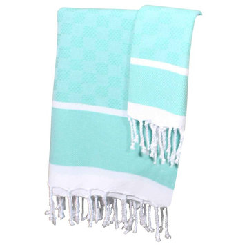 Guest Hand Towel Plaid Jaquard, Set of 2, Aqua/White