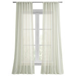 Half Price Drapes - Aruba Gold Striped Linen Sheer Curtain Single Panel, 50"x108" - Rich in texture these Linen Blend Stripe Curtains offer a beautifully diffused light. Each with stripe woven through them will make these drapes a unique, stylish addition to any room. As a general rule, for proper fullness panels should measure 2-3 times the width of your window/opening.