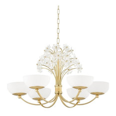 6-Light Chandelier, Whimsical Style, 30"x17.25"High, Aged Brass
