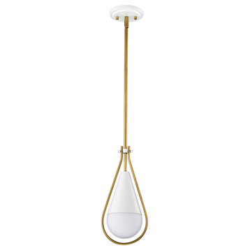Admiral 1 Light Pendant, 6", Matte White and Natural Brass Finish