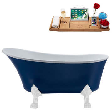 55" Streamline N370WH-IN-BGM Clawfoot Tub and Tray With Internal Drain