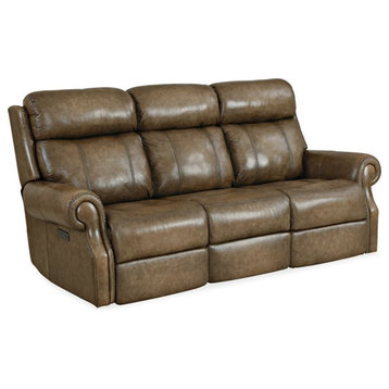 Brooks PWR Leather Reclining Three Cushion Sofa w/PWR Headrest