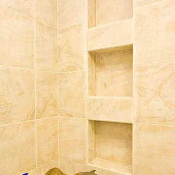 bathroom shower shelving, niche, bench