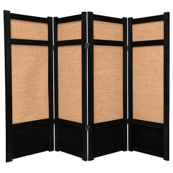 4' Tall Low Jute Shoji Screen, 4 Panel, Black