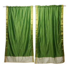 Mogul Interior - 2 Green Sheer Sari Panel Rod Pocket Curtain Bedroom Decor Drape 84x44 - Curtains