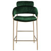 Yara Beige Velvet Upholstered Counter Stool, Green