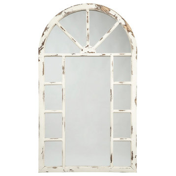 Benzara BM231928 Wooden Window Pane Design Accent Mirror, Antique White