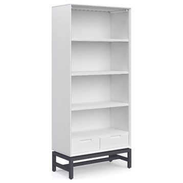 Banting SOLID HARDWOOD and Metal 66x30" Rectangle Modern Bookcase in White