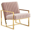 Montgomery Velvet Pinstripe Design Accent Armchair with Gold Frame - Pink