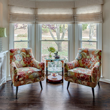 Living Room with Natural Linen, Semi-Sheer Straight Roman Shades