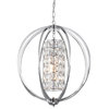 3-Light Chrome Finish 24 Globe Orb Chandelier with Crystal Lined Cylinder Glam