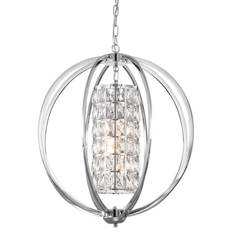 3-Light Chrome Finish 24 Globe Orb Chandelier with Crystal Lined Cylinder Glam