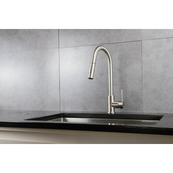 Olivi Brass Kitchen Faucet, Pull Out Sprayer, Brushed Nickel Finish