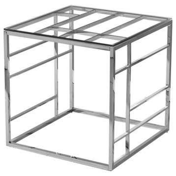 Best Master Furniture 22" Square Modern Clear Tempered Glass End Table in Silver