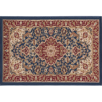 Kirsten Transitional Border Area Rug, Navy, 2' X 3'