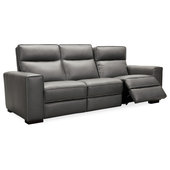 Armen Living Claude Dual Power Headrest and Lumbar Support Reclining Sofa in Light Grey Genuine Leather