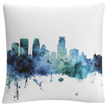 Michael Tompsett 'Minneapolis Minnesota Blue Teal Skyline' Decorative Pillow