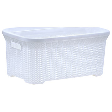 Laundry Hamper, 40-Liter Knit Style Basket With Cutout Handles, White