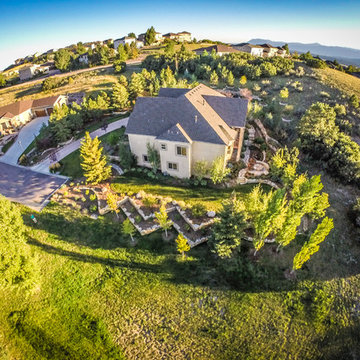 Hillside Garden Landscape with Water Features and Beautiful Plantings