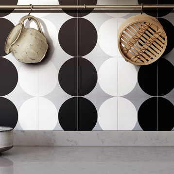 Asni Handmade Cement Tile, Black/Gray, 8"x8", Set of 12