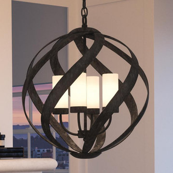 Luxury Rustic Chandelier, 23"H x 19.5"W, Weathered Black Finish