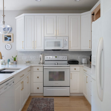 Contemporary White Kitchen Renovation with Custom Built-ins