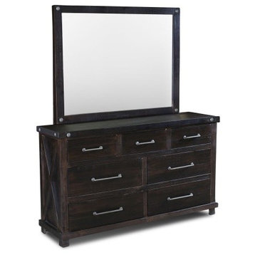 Rustic Style Solid Wood Black Dresser With Mirror