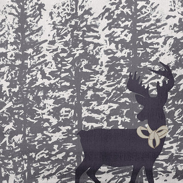 Purple-Grey Reindeer Through the Woods Polyester Throw Pillow, 16" x 16"