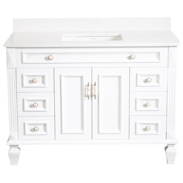 48 Inch Solid Wood Bathroom Vanity with Quartz Top and cUPC Certified Sink, White