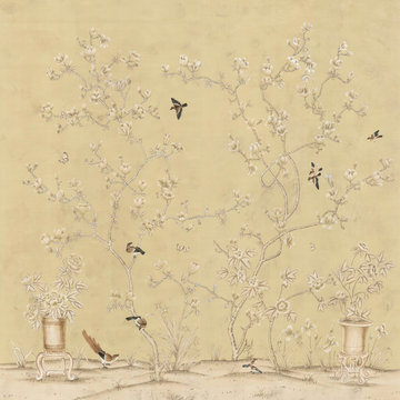 Chinoiserie Wall Mural Chinese Magnolia- Hand-painted on dyed silk