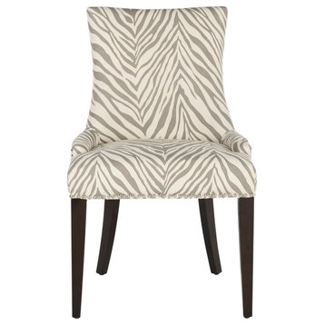 Safavieh Becca 19" Gray and White Zebra Dining Chair, Silver Nail Heads