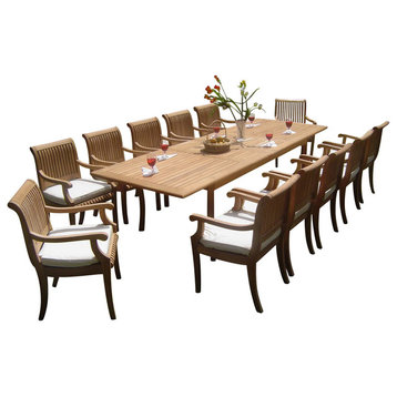 13-Piece Outdoor Teak Dining Set, 117" Rectangle Table, 12 Giva Arm Chairs