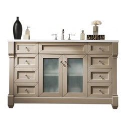 60 inch Single Sink Bathroom Vanity Sea Gull Finish with White Solid Surface - Bathroom Vanities And Sink Consoles