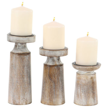 Coastal Gray Mango Wood Candle Holder Set 30975
