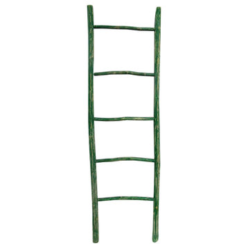 66"H Teak Log Ladder, Rustic Green Color