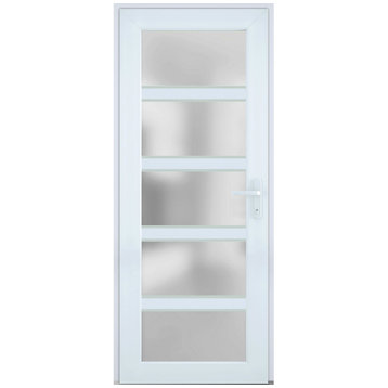 Front Exterior Prehung Door Frosted Glass / Manux 8002 White 36 x 80" Left In