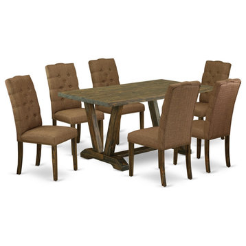 V776El718-7, 7-Piece Small Table Set, 6 Chairs and Dinner Table Hardwood