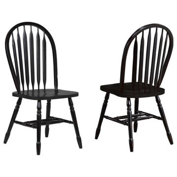 Selections Arrowback Windsor Dining Side Chair Black/Cherry Solid Wood Set of 2