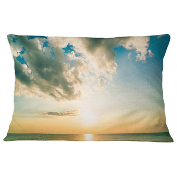 Clouds Together Over Blue Seashore Seascape Throw Pillow, 12"x20"
