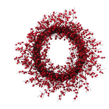 Christmas Berry Wreath 22" With Grape Vine Backing Front Door