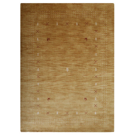 HAND KNOTTED LOOM WOOL ECO-FRIENDLY AREA RUGS  - Red White Color, Contemporary, Gold, [Rectangle] 5'x8'