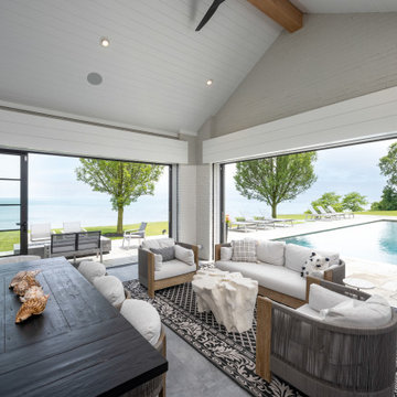 Steel Effect Doors Open the Pool House to Lake Michigan