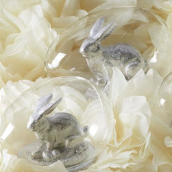 Silver Bunnies in Glass Eggs - Holiday Accents And Figurines