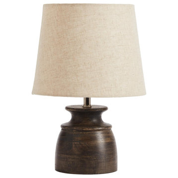 Small Washed Black Wood Vintage Style Table Lamp Round Turned Antique Look Mini