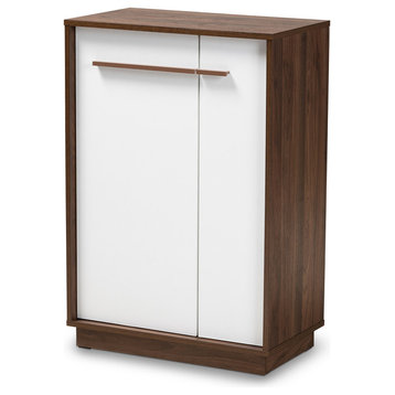 Kaila Two-Tone White and Walnut 5-Shelf Wood Entryway Shoe Cabinet