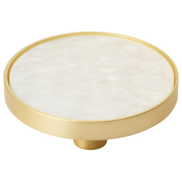 Round Cabinet Knob, 2 Pack, Gold/Mother of Pearl, 2 Inch, 51mm Diameter