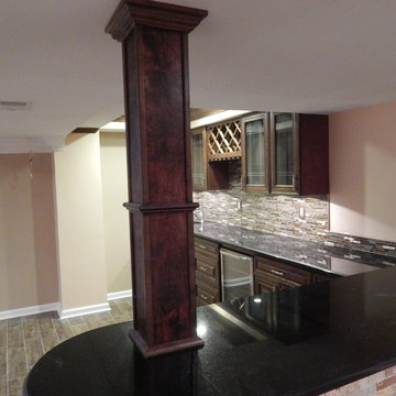 Basement remodel, custom entertainment system, kitchenette