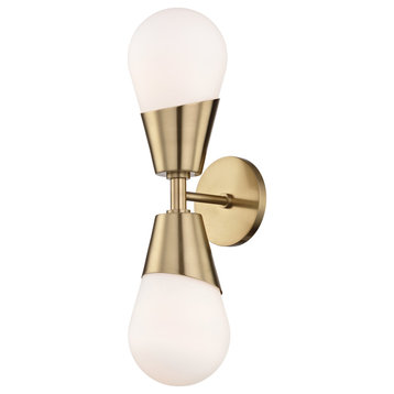 Cora 2-Light Wall Sconce, Opal Etched Glass, Finish: Aged Brass