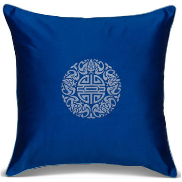 Chinese Longevity Design Throw Pillow, Royal Blue